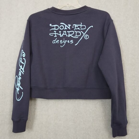 ED HARDY | Women Koi Fish Cropped Sweatshirt Pullover Fleece Navy | Size XL - Picture 4 of 8